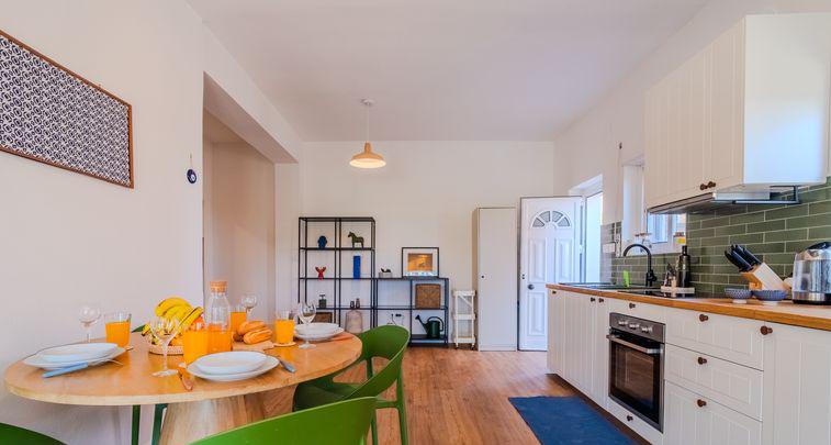 Garden apartment living and kitchen